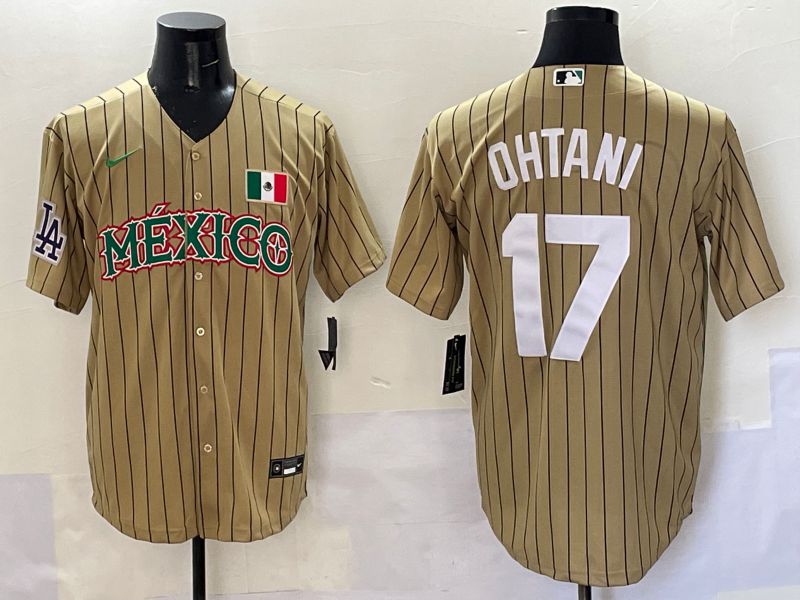 Men Los Angeles Dodgers #17 Ohtani Brown Stripe Mexico Joint Name 2025 Nike MLB Jersey style 47